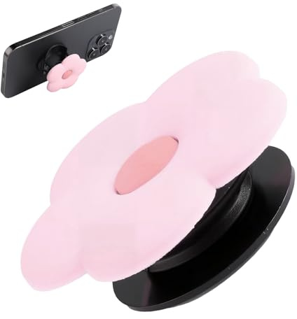 Pink Daisy Silicone Mobile Phone Grip Stand - Cute 2D Flower Cell Phone Holder - Collapsible & Expandable Mobile Phone Accessory for Smartphones & Tablets