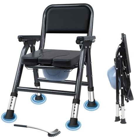 LMLJINTL Silla WC Personas Mayores, Silla Orinal Plegable y Portátil con Altura Regulable en 5 Niveles (42-52 cm), Silla con Inodoro para Ancianos, Soporta hasta 200kg, Diseño 3 en 1 Multifuncional
