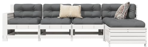 Tonture 5-TLG. Garten-Sofagarnitur Weiß Massivholz Kiefer, modulares Outdoor Loungeset, Terrassenmöbel mit Beistelltisch, für Balkon, Terrasse, Garten, robuste Sitzgelegenheit