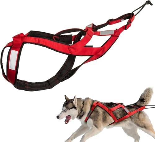 Zuggeschirr für aktives Training, verstellbares Schlitten-Pro-Geschirr für Hunde, Laufen, Radfahren und Skifahren, Leistungs-Brustgeschirr für stark arbeitende Hunde, Rot, XL