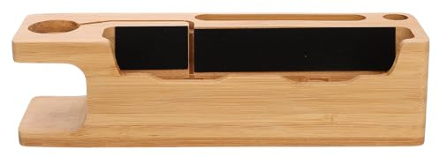jojofuny Wood Bamboo Desktop Charging Stand for Phone and Watch, Wooden Cellphone Holder with Watch Dock, USB Charging Station Compatible with Smartphones and Smartwatches