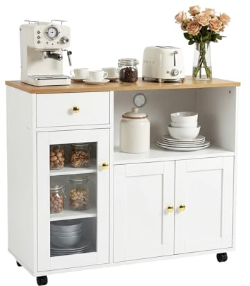 FURNITABLE Armario de Cocina con encimera, Armario de Buffet, aparador de Cocina con Estante para microondas, estantes Ajustables, para Cocina, Comedor, Sala de Estar, Color Blanco, 90 x 40 x 81,5 cm