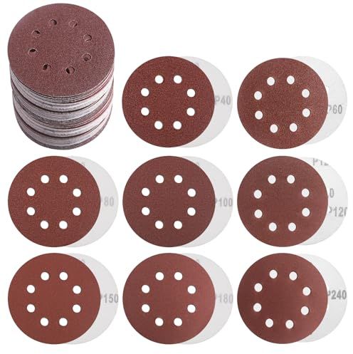 Discos para lijas 125mm, disco de lija 80 piezas lijas para lijadora papel de lija velcro 40 60 80 100 120 150 180 240