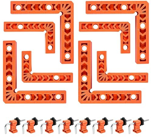16 PCS Corner Clamps for Woodwork - 90 Degree Clamps with 8 Positioning Squares & 8 Clamps, Woodworking Right Angle Clamps, 3 & 4 L Shape Corner Clamps for Cabinets Picture Frames Drawers Shelves
