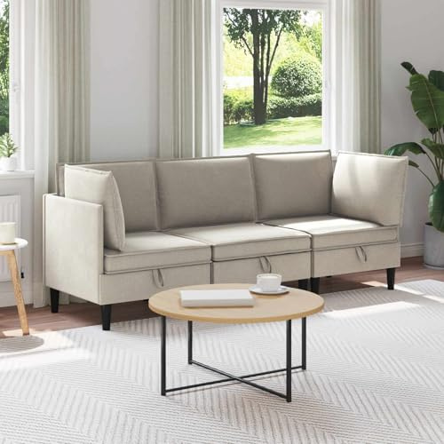 sephironlbb Wohnzimmergarnitur 3-teilig Hafer Stoff Polstergarnitur mit 2 Ecksofas und 1 mittlerem Sofa, 3-Sitzer Couch mit Schlaffunktion, Bettkasten und Federkern für Wohnzimmer und Gästezimmer
