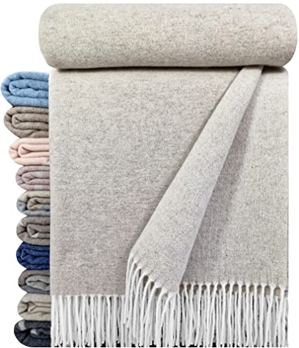 STTS International Coperta in lana merino – Cashmere – Mix 140 x 200 cm molto morbida plaid Faro beige-bianco (Duo)