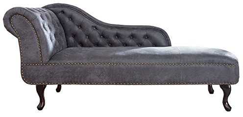 Recamiere CHESTERFIELD - 170cm - antik grau - Microfaser Knopfheftung | Armlehne, Rundumbezug, Nietenbesatz, Nosagfederung, Wellenfederung, hoher Komfort, pflegeleicht, angenehme Haptik