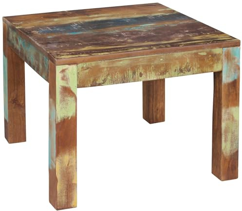 FineBuy Couchtisch KALKUTTA 60x60x47 cm Massivholz Braun, Bootsholz | quadratischer Wohnzimmertisch im Shabby Chic Stil, Sofatisch handgefertigt, jedes Stück ein Unikat