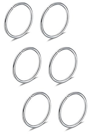 Briana Williams 6er Nasenpiercing Nasenring Fake Nasen Hoop Ring 22G 20G 18G 16G 6/8/10/12mm Chirurgenstahl Piercing Schmuck