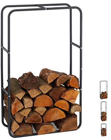 Relaxdays 10026018_948 Étagère à Bois, Acier, Anthracite, 100 x 60 x 25 cm