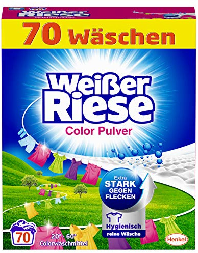 Weißer Riese Poudre de couleur, lessive colorée, 70 charges, extra forte contre les taches et pour un lavage hygiénique et pur