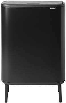 Brabantia Bo Hi Touch Top Kitchen Trash Can with Dual Compartments & Raised Legs | Matt Black | 2 x 8 Gal Inner Buckets | Soft-Close, Light Touch Opening, Stay-Open Lid | + Trash Bags