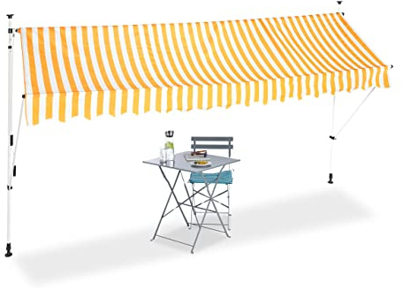 Relaxdays Klemmmarkise, Balkon Sonnenschutz, einziehbar, Fallarm, ohne Bohren, höhenverstellbar, 400 cm breit, gelb gestreift