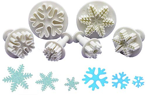 Nuluxi Stempel Ausstechform Ausstecher Ausstechformen Auswerfer Schneeflocken Ausstecher Geeignet für Flache und Texturierte Kuchen Dekoration zu Bauen Oder Geeignet Fürdirekte Prägung (6 Stück,Weiß)