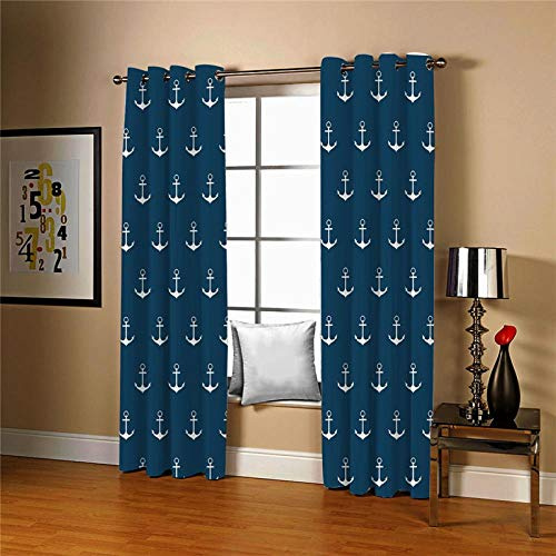 JRCURTAIN 3D Vorhang Blickdicht Anker Gardine Polyester Mit Haken Für Schlafzimmer Kinderzimmer Wohnzimmer Dekoration 2Er Set 220X215Cm