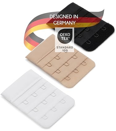 Herzmutter BH-Verlängerung - OekoTex 100 - BH-Extension im Set - Beige-Schwarz-Weiß - 2er/3er-Haken - BH-Verlängerer - Gewichtszunahme-Schwangerschaft-Stillzeit - 9000 (3er Haken|3er-Pack)