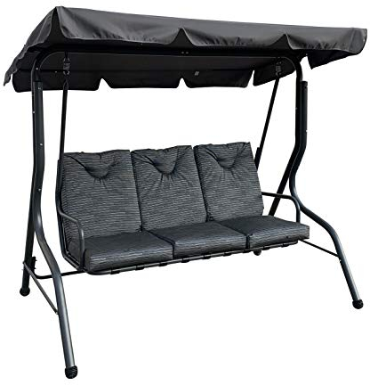 Pure Home & Garden 3 Sitzer Hollywoodschaukel Swing grau - Gartenschaukel - Schaukel zum Sitzen und Entspannen - einfache Montage - bis 300 kg belastbar - wetterfeste Outdoor Polsterung
