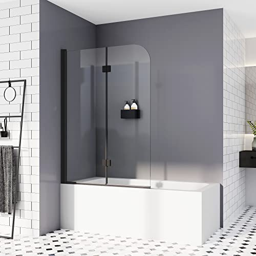 Duschwand für Badewannen Schwarz 120 x 140 cm faltbar Duschabtrennung Sicherheitsglas hell Duschwand Duschabtrennung Nano 6mm Glas