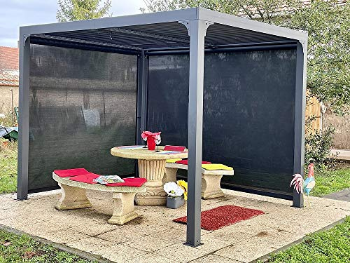 Pergola Habrita Foresta gazebo bioclimatico in alluminio, apertura manuale, 240x300, completa di tenda sul lato da 3 mt e sul lato da 2,40 mt