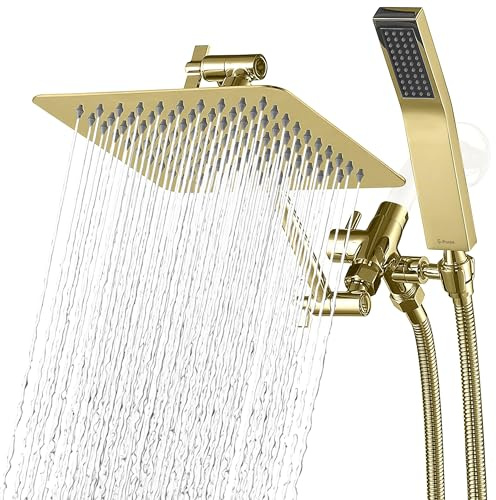 G-Promise Doppelter quadratischer Duschkopf aus Metall | 20,3 cm Regenduschkopf | Handbrause mit 180,3 cm extra langem flexiblem Schlauch | glatter 3-Wege-Umsteller | verstellbarer Verlängerungsarm –