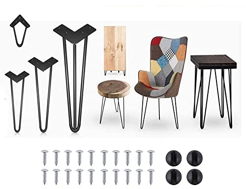 ANSIMIDA 4er Set Möbelbein Schwarz, Tischbeine in 10cm Catalpa Blume 2 Stangen Vintage Hairpin Tischbeine Möbelfüße Tischkufen Haarnadelbeine, für Couchtische, Moderne Schreibtische, Stühle