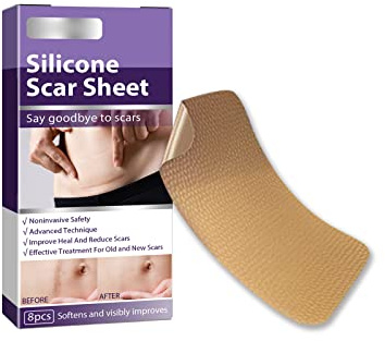 Silikonpflaster für Narben,Narbenpflaster Silikon,Professionelles Silikon-Narbenfolie, Silicone Scar Removal Sheets,für Keloide,Akne,Verbrennungen,chirurgische Kaiserschnitt-Narben,8pcs,3,6cmx7,6cm