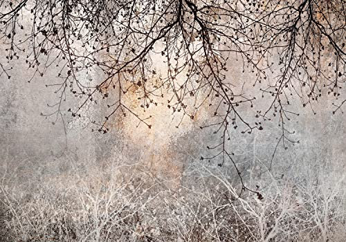 decomonkey Fototapete Baum 150x105 cm Tapete Fototapeten Vlies Tapeten Vliestapete Wandtapete moderne Wand Wandbild Schlafzimmer Wohnzimmer Steinwand Pflanzen Beton Grau Braun