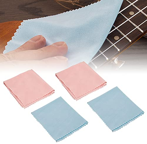 Musikinstrument Putztuch,Instrumenten Reinigungstuch,Microfiber Cleaning Cloth,Mikrofaser Reinigungs Poliertuch,Für Gitarre Violine Klavier Blechbläser Trompete Saxophon Querflöte,4Pcs(Blau und Rosa)