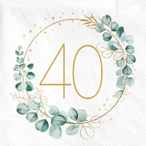 40. Geburtstag Deko Servietten, 40 Stück Servietten Eukalyptus Geburtstag, Servietten Gold Grün, Papierservietten für 40 Geburtstag Mann Frau Geburtstags Party Jiaju, für die Dekoration