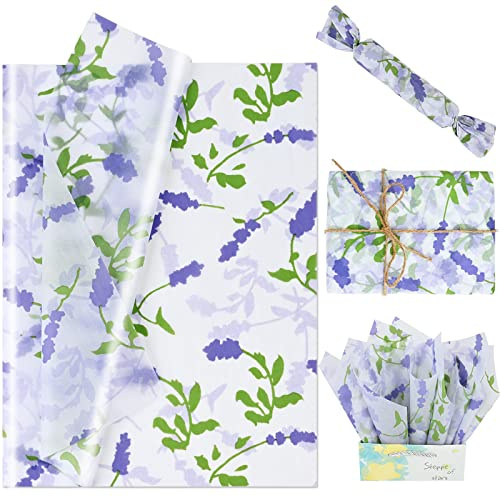 100 Blatt 50,8 x 35,6 cm Lavendel bedrucktes Seidenpapier für Geschenkverpackungen, Lavendelblumen, Seidenpapier für Hochzeit, Geburtstag, Babyparty, DIY Handwerk
