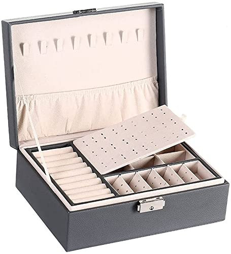 Schmuckschatulle Schmuckkästchen Schmuckkoffer Schmuckschatulle mit großer Kapazität, hochwertige doppelschichtige Schmuckschatulle aus PU-Leder, Schmuckaufbewahrungsbox mit Loch und Schloss Schmuckau