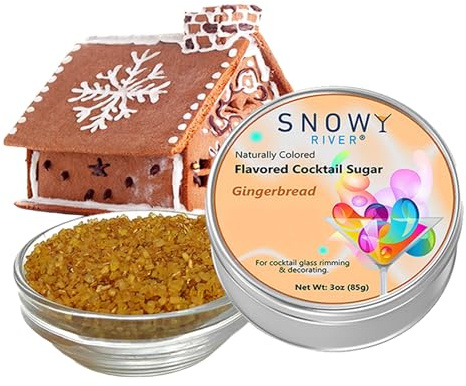 Snowy River Holiday Gingerbread Flavored Cocktail Sugar - All Natural Rimming Sugar for Stunning Drinks, Vibrant Colors, Perfect for Cocktails, Mocktails, Baking & More - 3oz Gift Tin (Gingerbread)