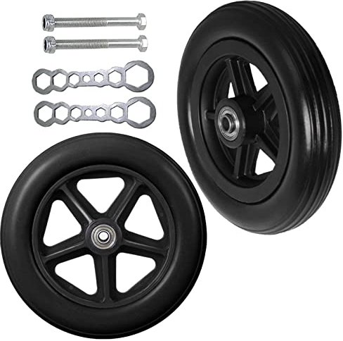 BEdaw 2 Stück Rollstuhl-Vorderräder Ersatz, 7 Zoll 8 Zoll Vorderrad Vollreifen, 5/16 Zoll (8 Mm) Achse, 2-3/8 Zoll (60 Mm) Nabenbreite, Ersatzräder, Mit Schraubenschlüssel/Black/200Mm(8 Inch)