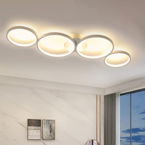 GBLY LED Deckenlampe Warmweiß Deckenleuchte 4 Flammig 3000k Modern | Wohnzimmerlampe Rund Ring 37W Weiß Schlafzimmerlampe 88cm Design Bürolampe für Schlafzimmer Wohnzimmer Flur Büro Küche