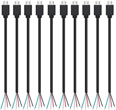 RUNCCI-YUN 10Stück 30cm 28AWG Micro USB Stecker Pigtail Stromkabel, 5V 2A Micro USB Stecker auf 4-Poligen Blanken Draht Offenes Ende, USB Pigtail Kabel-Verlängerungskabel, für LED-Leuchten