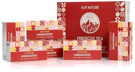 Alpi Nature Hibiskustee 6 Stück, 120 Hibiskus Tee beutel | 6 Schachteln mit 20 Teebeutel à 1g (120g), Hibiskusblütentee, Hibiscus Tea