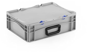 DIE BOX FABRIK Robuster Eurobehälter mit Tragegriff & Scharnierdeckel | Stapelbarer Kunststoffkoffer für Lager & Transport | Aufbewahrungsbox für Werkzeuge, Logistik & Industrie (400x300x133 mm)