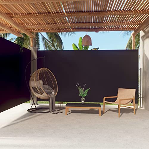 Homgoday Tenda da sole laterale retrattile nera, 200 x 600 cm, per esterni, giardino, veranda, cortile, balcone e ristorante