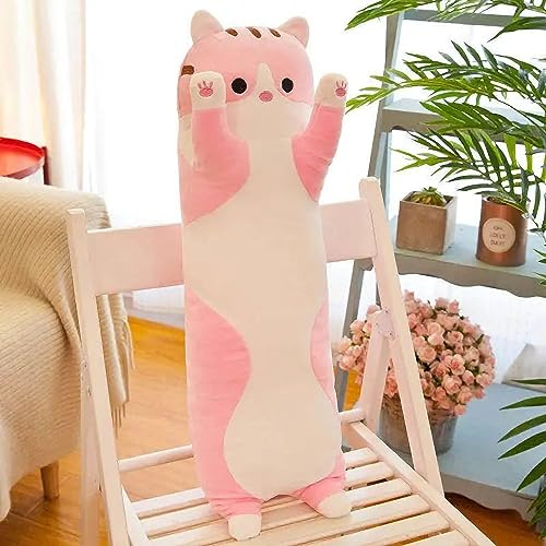 TRENSETGO Plyschdjur-kattkudde utan dragkedja, kattgosedjur, sidosovkudde, kastkudde, mjuk leksak, födelsedagspresent till flickvän, barn, vän, älskare (rosa-130 cm)
