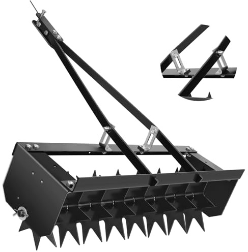 32 Tow Behind Spike Aerator, Tractor Lawn Aerator with 8 Steel Spike Disks, Soil Mower Hitch, Lawn Soil Penetrator with Extra-Wide Tow Bar for Farm, Planting (Black, 32 in)