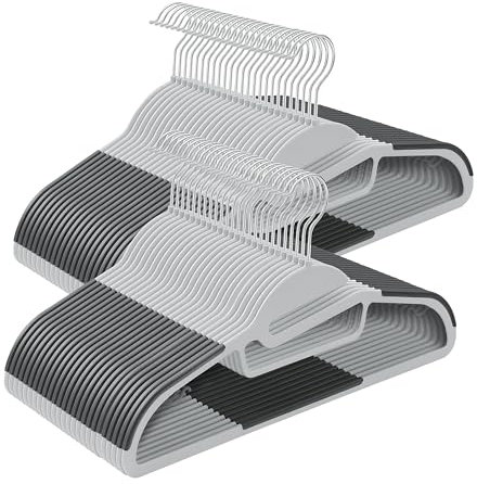 Ribelli Kleiderbügel Kunststoff 50 Stück, Rutschfester Kunststoffbügel, 0,5 cm dick Bügel Platzsparend mit um 360° Drehbarem Haken, Kleiderbügel mit Krawattenhalter für Mäntel, Hosen, Tanktops, 500799