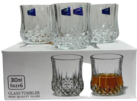 Bargain House Whisky Glasses Set of 6, Crystal Whisky Tumbler, Transparent Rum Glass Tumbler for Cocktails, Drinkware Glasses, Dishwasher Safe, Gift Set for Dad, Men, Brother, Women (310 ml)