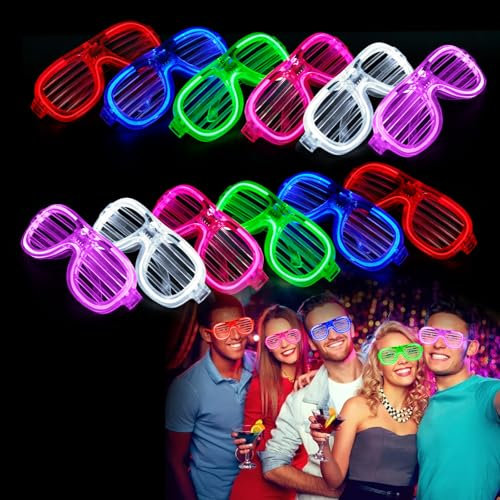 Occhiali Led, 12 Pezzi Festa Luminosi Glasses da Persiane, Luminosi per Feste, Party Neon, Neon Rave per Comleanno Carnevale Capodanno EDM Natale