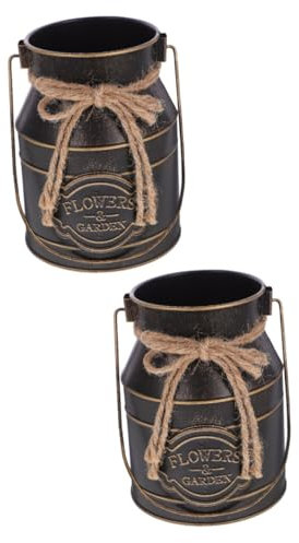 Cabilock 2pcs Retro Iron Bucket Flower Vase Vintage Metal Flower Pot Perfect for Balcony