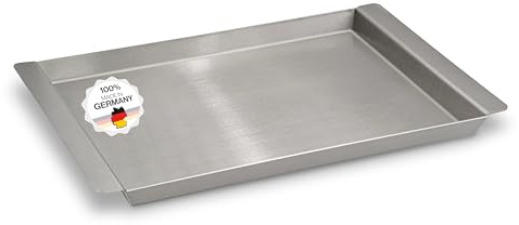 Serviertablett Edelstahl Rechteckig - Für Speisen, Snacks, Kaffee & Kuche - Tablett mit Griffen - Auch als Servierplatte, Partyplatte, Küchentablett - Anrichteplatte (40 x 30 cm)