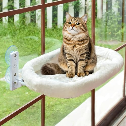 Katzen fensterliege-Faltbare Fenster hängematte für Katzen-Katze fensterbett,52cm Fenster hängematte Bis zu 40LB Grau [Glühende Sterne Muster] (Weiß, L-52CM)