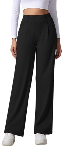 SotRong Pantalon de Yoga Style Pantalon pour Femmes Jambe Large Droite Extensible Uni Simple Décontracté Loisir Pantalons Taille Haute Élastiquée Slip Enfilage Décontracté Business Bureau Travail