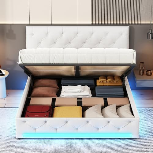 BLSYHDH Hydraulisch Stauraumbett,Bett mit Bettkasten, 160 x 200 cm mit Lattenrost, Doppelbett, Doppelbett mit Stauraum, Bett, Truhe, Holz, gepolstert, Bettrahmen, mit gepolstertem Kopfteil