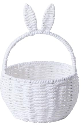 Easter Basket for Kids Easter Bunny Egg Hunt Baskets Empty Boxes Egg Baskets for Children Boys Girls Handmade Flower Display Hamper Flower Basket with Handle (White)