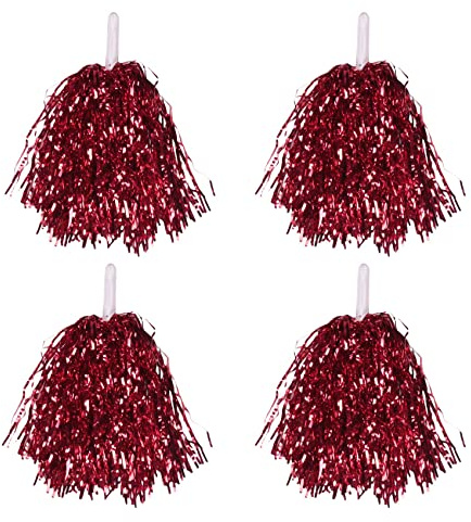 24 StüCk Cheerleading Pom Poms Metallfolie Cheer Pom Poms mit Kunststoffgriff für Erwachsene Kinder Cheerleader Party Rot